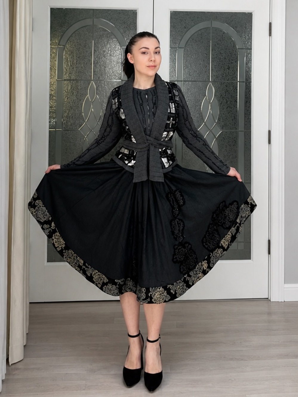 Antonio Marras Designer Set Size S Wool Cape Skirt & Sequin Cardigan